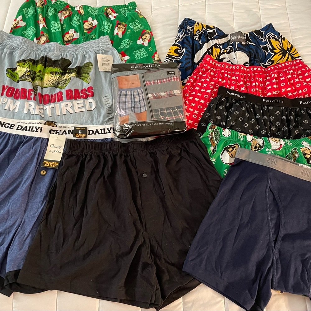 Men’s Boxers All Size Large, Many New With Tags